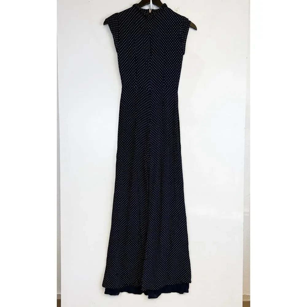 Reformation Elaine Navy Blue Polka Dot Mock Neck Wide Leg Jumpsuit - 2 - Picture 6 of 10